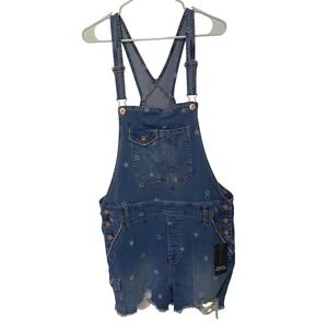 Patriotic Stars Womens Denim Shortalls XXL Blue Summer Boho Hippie Granola Girl